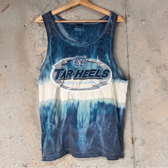 Vintage 90s unc tarheels tie dye blue navy white tank top unisex large - Picture 1 of 7